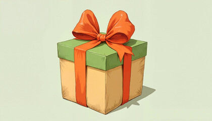 Obraz premium Gift box with orange bow in retro style on light green background