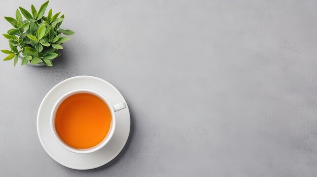 Desk with detox planner and herbal tea, wellness focus, simple and organized