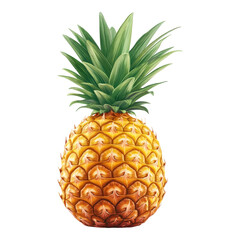 A vibrant pineapple with a spiky green crown against a black background, showcasing its textured golden skin.