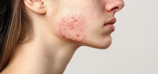 Obraz premium Confident young woman with acne close-up