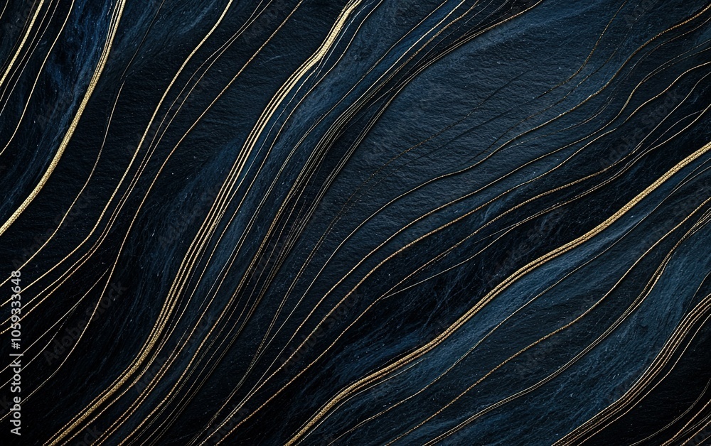 Poster elegant gold and deep blue abstract design with flowing lines creating a sense of tranquility and de
