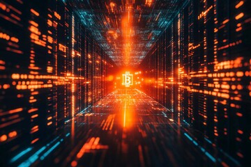 Fototapeta premium Neon pathways illuminate a digital realm filled with vibrant data streams. Generative AI