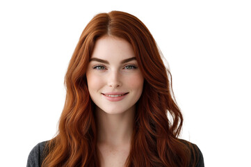 Naklejka premium Beautiful Redhead Woman with Long Wavy Hair Smiling Portrait