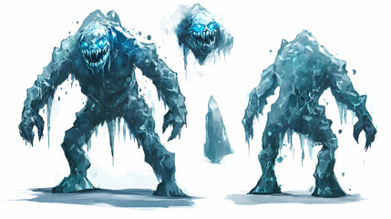 Ice or snow golems, illustration painting. fantasy concept. Ice Golem. Illustration