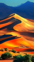 The vivid color contrast of one of the oldest sand dunes at sunset captivates the eye.    