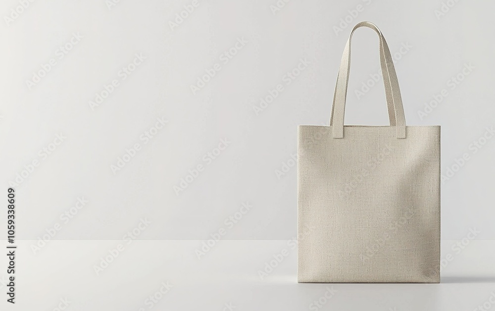 Poster a minimalist beige tote bag displayed against a simple background in a well-lit environment showcasi