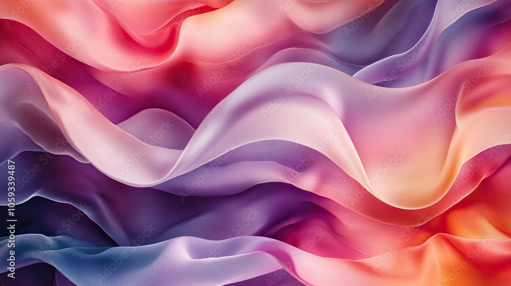 Poster soft, abstract waves in varied shades blend in a seamless pattern, creating a vibrant and flowing ba