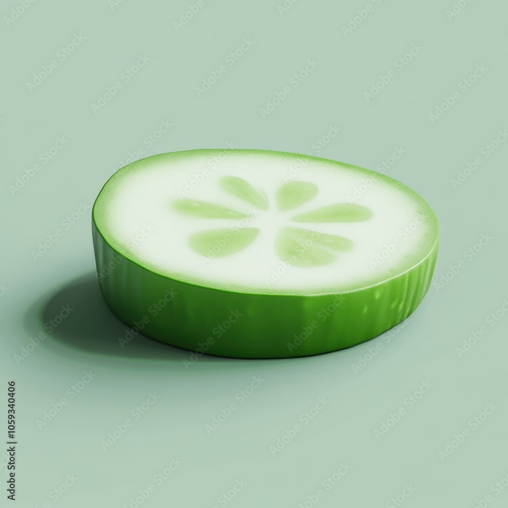 Poster refreshing green cucumber slice on minimalist background