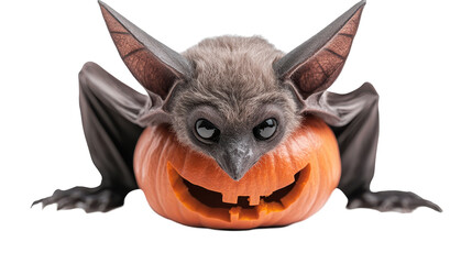 Naklejka premium A bat with a pumpkin on its head