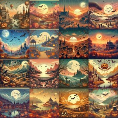 Fototapeta premium Helloween landscapes. AI generated illustration
