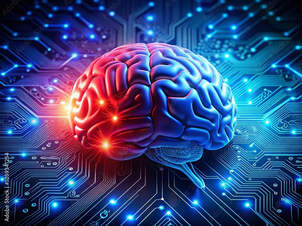 Aufkleber futuristic brain technology with circuit patterns and light beam