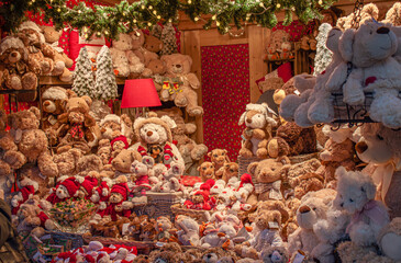Teddy bear on Christmas time, authentic decoration market in Vienna, Austria. Traditional Viennese...