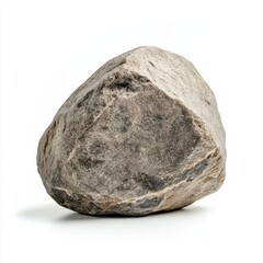Fototapeta premium A natural, irregularly shaped rock with a rough texture, showcasing shades of gray and brown, set against a plain white background.
