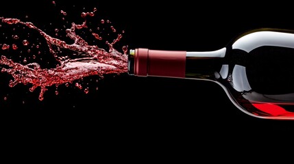 Fototapeta premium Red Wine Splashing from Bottle on Black Background