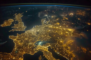 Satellite View Of Europe At Night