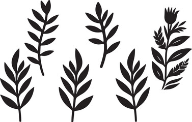 Black flower leaf silhouette vector on white background