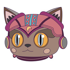 Y2k animals cat robots futuristic retro cartoon style. Cute robot cat character mascot logo flat color vector design