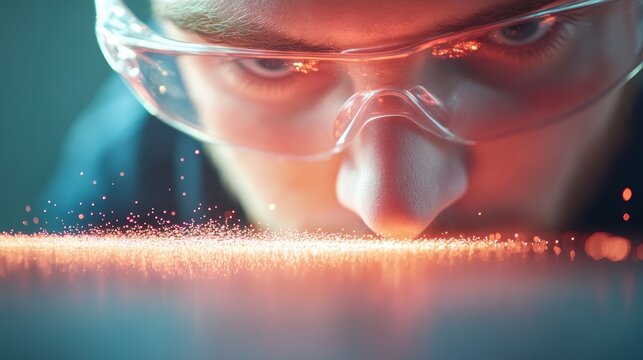 A photograph of a scientist conducting a double slit experiment, showcasing the experimental confirmation of wave particle duality.