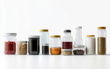 High-resolution image of assorted containers, including jars, bottles, and boxes, isolated on a clean white background3