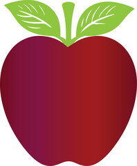 red apple with leaves silhouette vector on white background