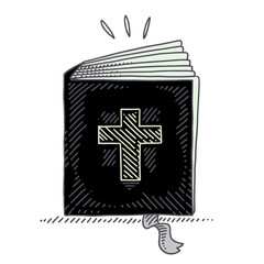 Bible with the symbol of the cross on the front with details around it to emphasize the design