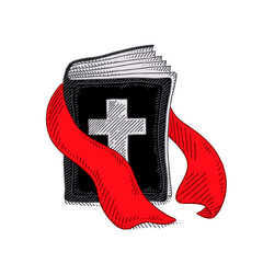 Bible with the symbol of the cross on the front with details around it to emphasize the design