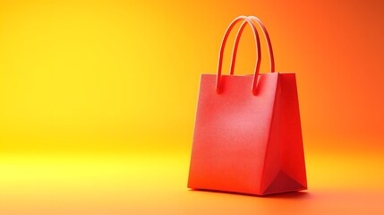 Red Shopping Bag on Yellow and Orange Gradient Background.