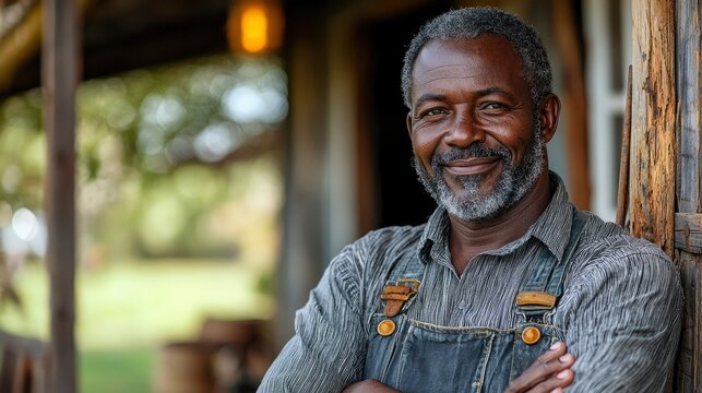 Portrait of a Smiling African American Man Wearing Overalls