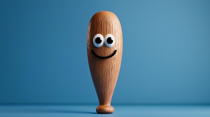 Playful Cartoon Baseball Bat Character with Smiling Face on Blank Canvas