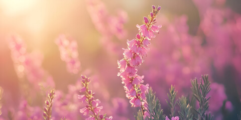 Obraz premium Sunset Glow Illuminating Delicate Pink Wildflowers
