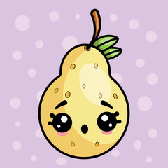 Funny surprised pear character in kawaii style. Cute fruit vector illustration