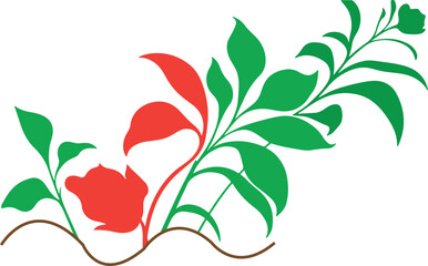 Flowers and leaves silhouette vector on white background