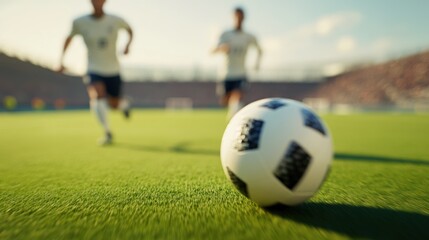 Obraz premium Intense Soccer Match Dynamic Players Passionate Fans Stadium Background
