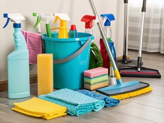 Home Cleaning Service Icons and Tools in Flat Design for Effective Cleaning Solutions