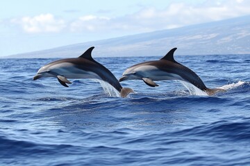 Playful Dolphins Leaping Ocean Waves Marine Wildlife Nature
