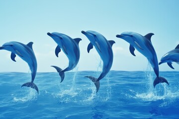 Obraz premium Playful Dolphins Leaping Ocean Marine Wildlife Summer Fun