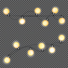 Decorative light bulbs, Party lamps isolated on transparent background.  Warm white lights.