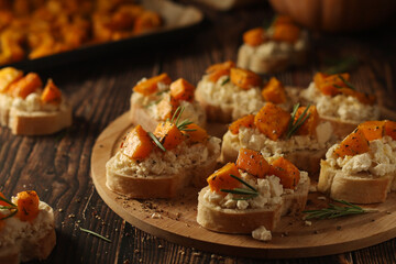 Seasonal bruschetta sandwiches with pumpkin