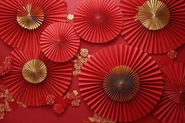 Obraz premium Paper fan medallion chinese new year decoration. Concept of Happy Chinese New Year festival background. 3D rendering with generative ai