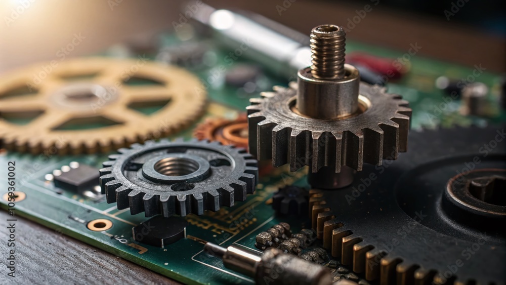 Poster intricate macro photography of mechanical parts and components for detailed analysis and exploration