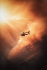 Fototapeta premium Fire fighter helicopter extinguishing a forest fire. Forest fires: a threat to our environment.