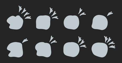 Doodle grey circle brackets for quotation with sparkle ray elements. Hand drawn round line frame for title headline illustration. Speech bubble blob for dialog on black background