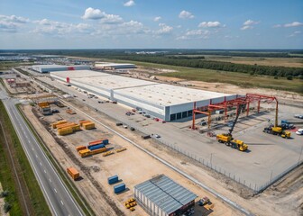 Large Logistics Park Construction Drone Photography for Business Development and Planning