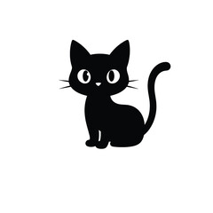 a cute cat cartoon character black silhouette, isolated white background