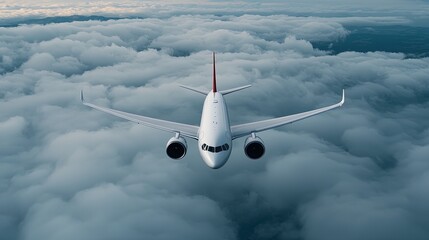 Obraz premium Airplane Flying Above Clouds in Blue Sky