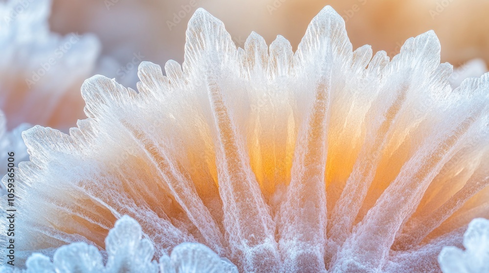 Poster abstract frosty ice crystals in a close-up shot with a soft and warm background.