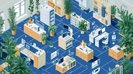 Smart dashboard showing carbon emissions and net-zero progress in an office, reflecting digital solutions for sustainability