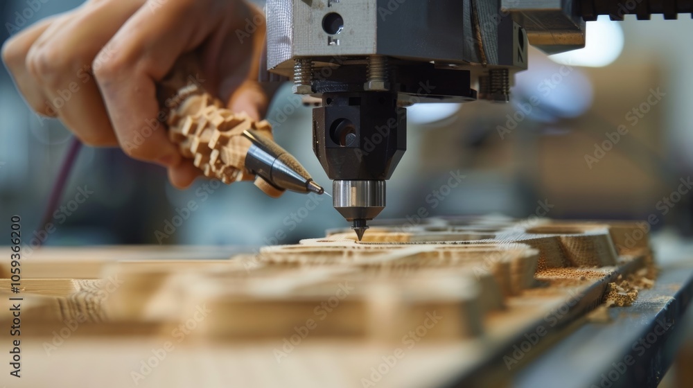 Poster a closeup of a student using a laser ter to precisely carve out pieces for their robots frame.