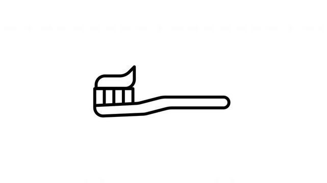 Squeezing toothpaste on toothbrush animated line icon. Black color line icon animation. 4K video with transparent background