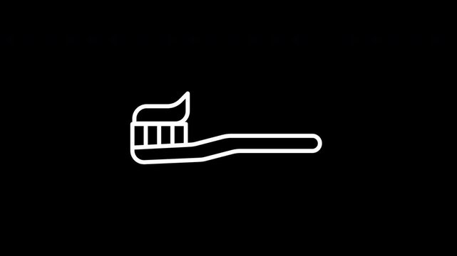 Squeezing toothpaste on toothbrush animated line icon. White color line icon animation. 4K video with transparent background